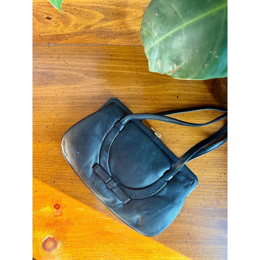 Vintage American Leather Handbag Black Frame Purse 1950s 1960s